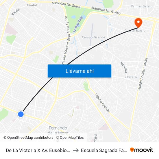 De La Victoria X Av. Eusebio Ayala to Escuela Sagrada Familia map