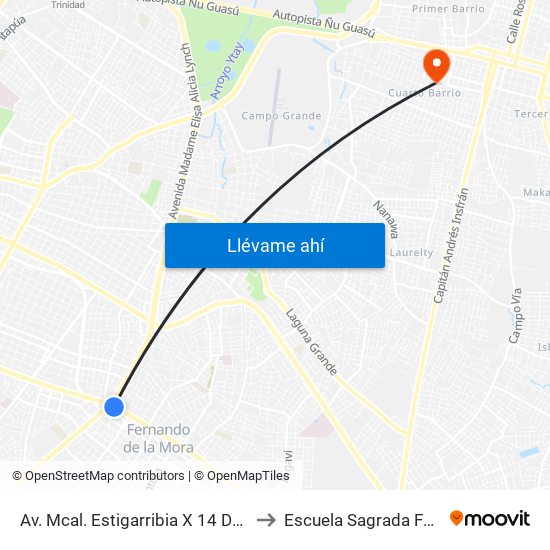 Av. Mcal. Estigarribia X 14 De Mayo to Escuela Sagrada Familia map