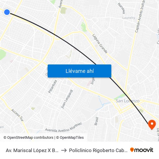 Av. Mariscal López X Bulnes to Policlinico Rigoberto Caballero map