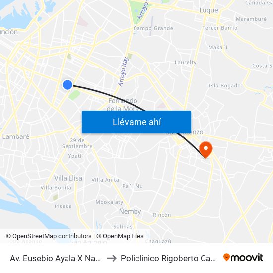 Av. Eusebio Ayala X Nazareth to Policlinico Rigoberto Caballero map