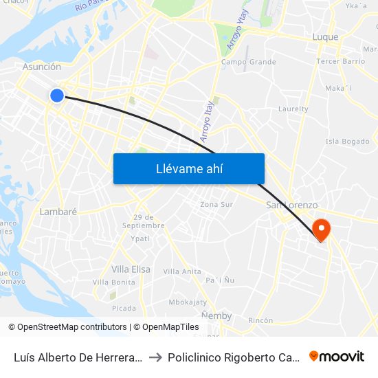 Luís Alberto De Herrera, 1095 to Policlinico Rigoberto Caballero map