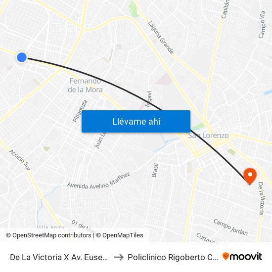 De La Victoria X Av. Eusebio Ayala to Policlinico Rigoberto Caballero map