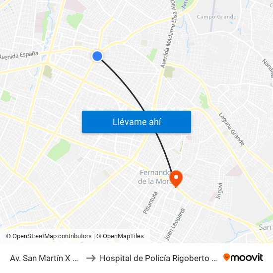 Av. San Martín X Austria to Hospital de Policía Rigoberto Caballero map