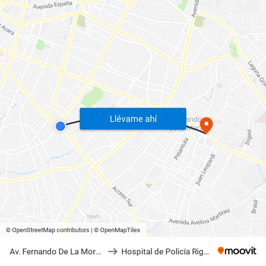 Av. Fernando De La Mora X Av. Argentina to Hospital de Policía Rigoberto Caballero map