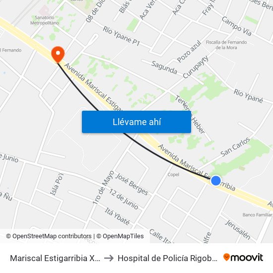 Mariscal Estigarribia X Atilio Galfre to Hospital de Policía Rigoberto Caballero map
