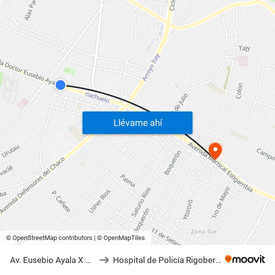 Av. Eusebio Ayala X Félix Lopéz to Hospital de Policía Rigoberto Caballero map