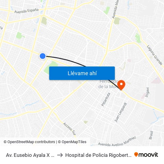 Av. Eusebio Ayala X Nazareth to Hospital de Policía Rigoberto Caballero map