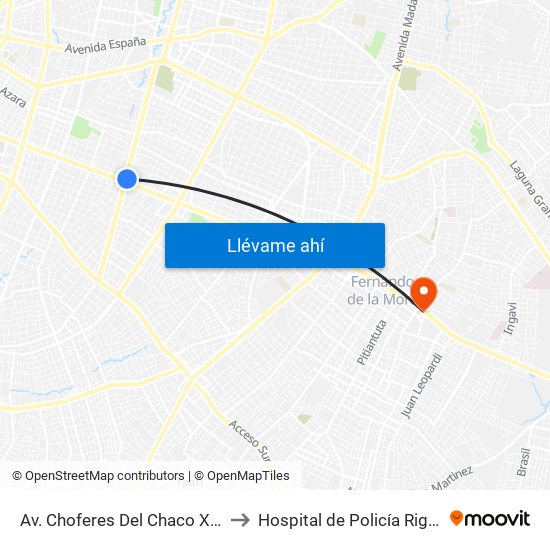 Av. Choferes Del Chaco X Av. Eusebio Ayala to Hospital de Policía Rigoberto Caballero map