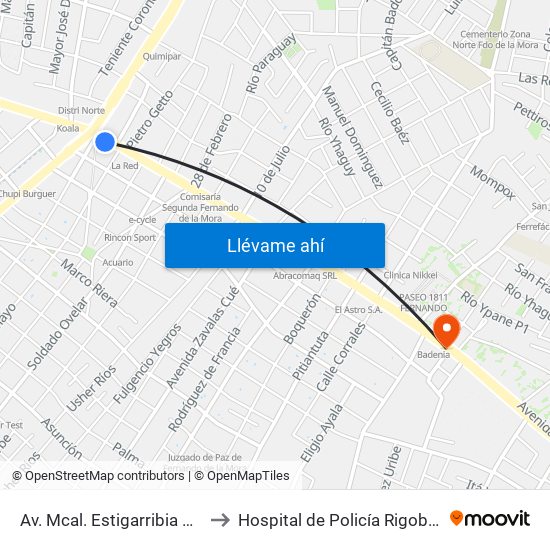 Av. Mcal. Estigarribia X 14 De Mayo to Hospital de Policía Rigoberto Caballero map