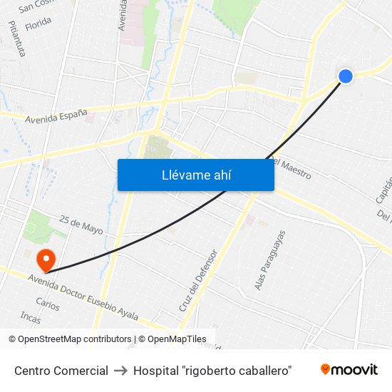 Centro Comercial to Hospital "rigoberto caballero" map