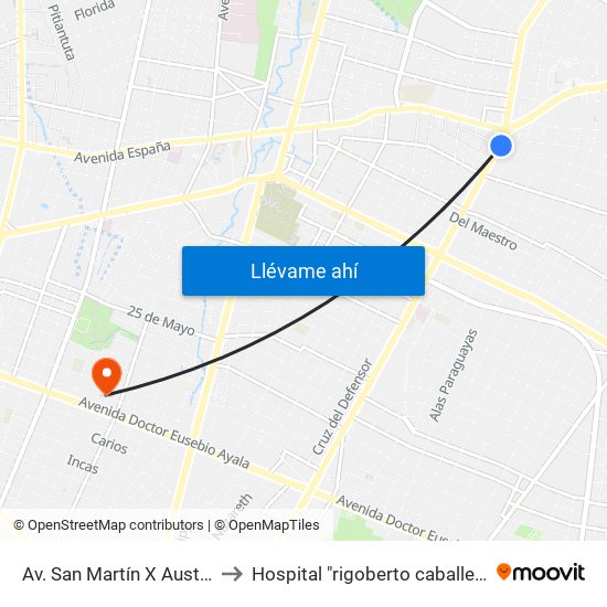 Av. San Martín X Austria to Hospital "rigoberto caballero" map