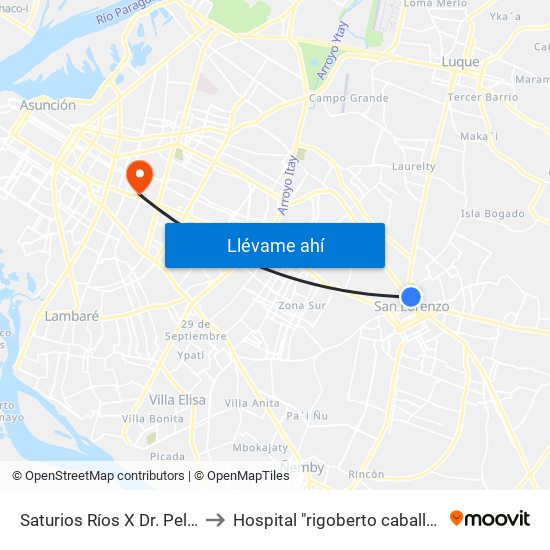 Saturios Ríos X Dr. Pellón to Hospital "rigoberto caballero" map