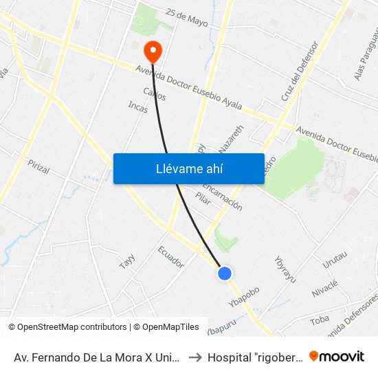 Av. Fernando De La Mora X Universitarios Del Chaco to Hospital "rigoberto caballero" map