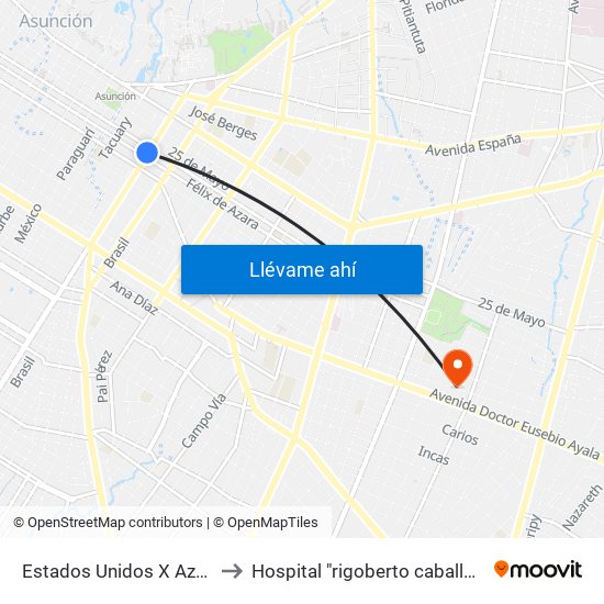 Estados Unidos X Azara to Hospital "rigoberto caballero" map