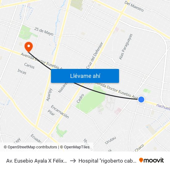 Av. Eusebio Ayala X Félix Lopéz to Hospital "rigoberto caballero" map