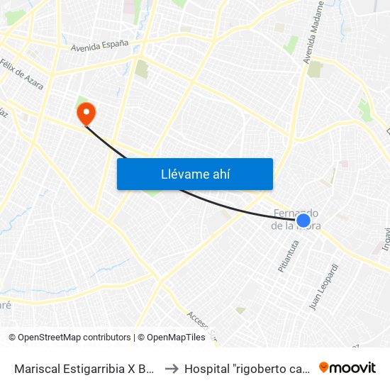 Mariscal Estigarribia X Boquerón to Hospital "rigoberto caballero" map
