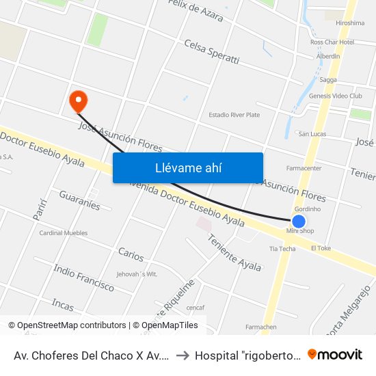 Av. Choferes Del Chaco X Av. Eusebio Ayala to Hospital "rigoberto caballero" map