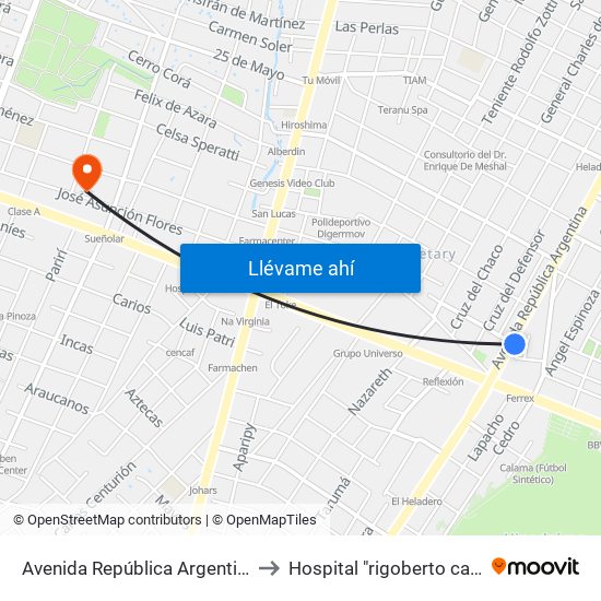 Avenida República Argentina, 1864 to Hospital "rigoberto caballero" map