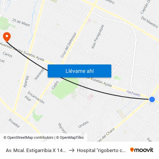 Av. Mcal. Estigarribia X 14 De Mayo to Hospital "rigoberto caballero" map