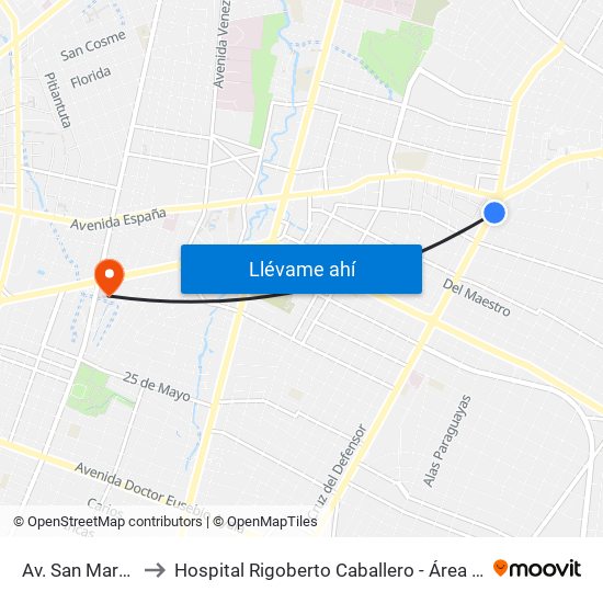Av. San Martín X Austria to Hospital Rigoberto Caballero - Área de Fisioterapia y Kinesiologia map
