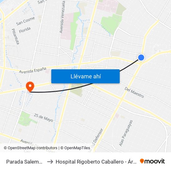Parada Salemma Super Center to Hospital Rigoberto Caballero - Área de Fisioterapia y Kinesiologia map