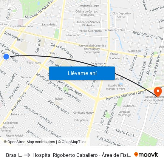 Brasil, 312 to Hospital Rigoberto Caballero - Área de Fisioterapia y Kinesiologia map