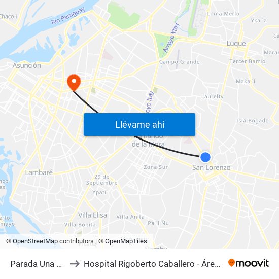 Parada Una Paseo Amelia to Hospital Rigoberto Caballero - Área de Fisioterapia y Kinesiologia map