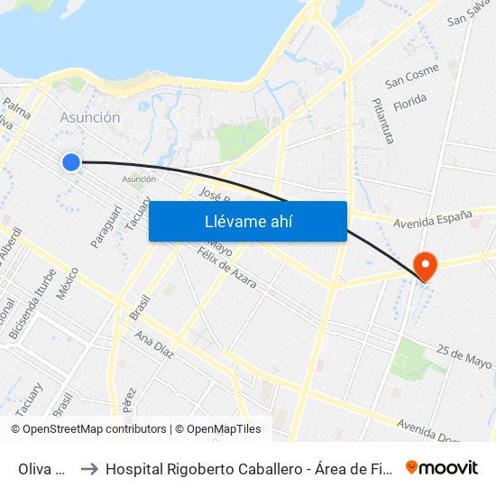 Oliva X Chile to Hospital Rigoberto Caballero - Área de Fisioterapia y Kinesiologia map