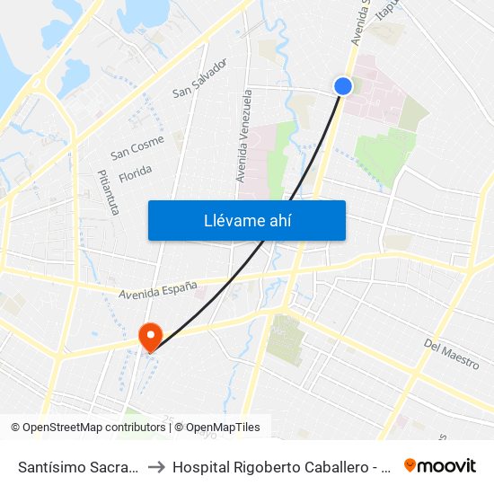 Santísimo Sacramento X Lombardo to Hospital Rigoberto Caballero - Área de Fisioterapia y Kinesiologia map
