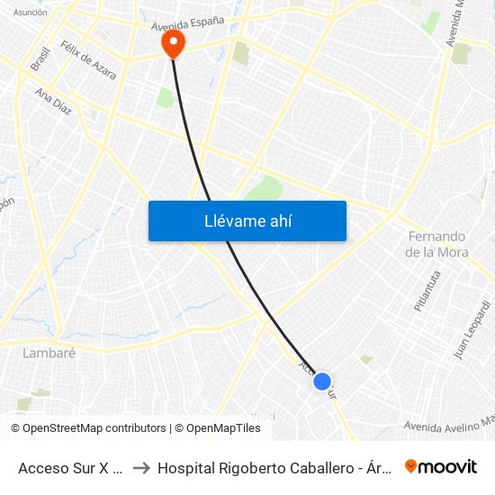 Acceso Sur X Av. Zavalas Cué to Hospital Rigoberto Caballero - Área de Fisioterapia y Kinesiologia map