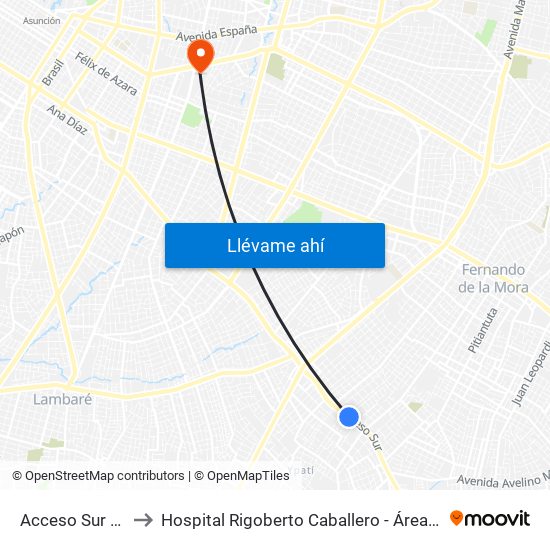 Acceso Sur X Usher Ríos to Hospital Rigoberto Caballero - Área de Fisioterapia y Kinesiologia map