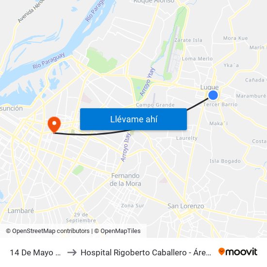 14 De Mayo X Balderrama to Hospital Rigoberto Caballero - Área de Fisioterapia y Kinesiologia map