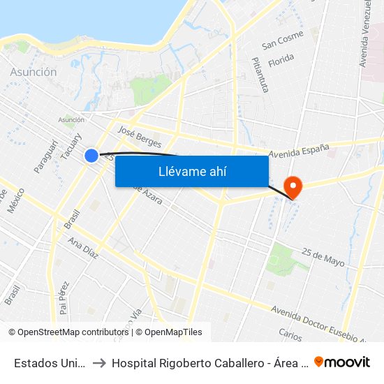 Estados Unidos X Azara to Hospital Rigoberto Caballero - Área de Fisioterapia y Kinesiologia map