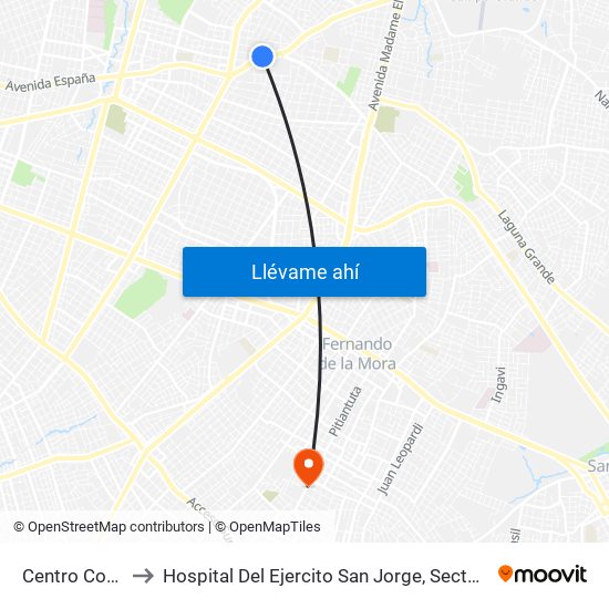 Centro Comercial to Hospital Del Ejercito San Jorge, Sector Terapia Intensiva map