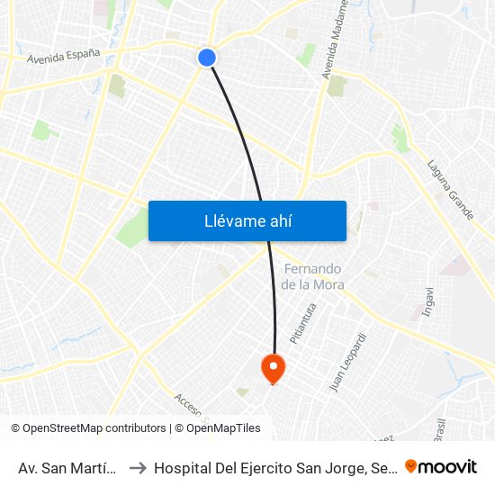 Av. San Martín X Austria to Hospital Del Ejercito San Jorge, Sector Terapia Intensiva map