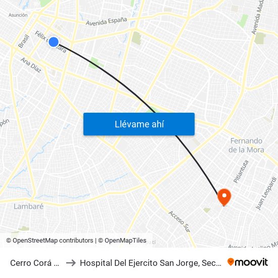 Cerro Corá X Aquino to Hospital Del Ejercito San Jorge, Sector Terapia Intensiva map