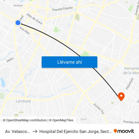 Av. Velasco X Brasil to Hospital Del Ejercito San Jorge, Sector Terapia Intensiva map