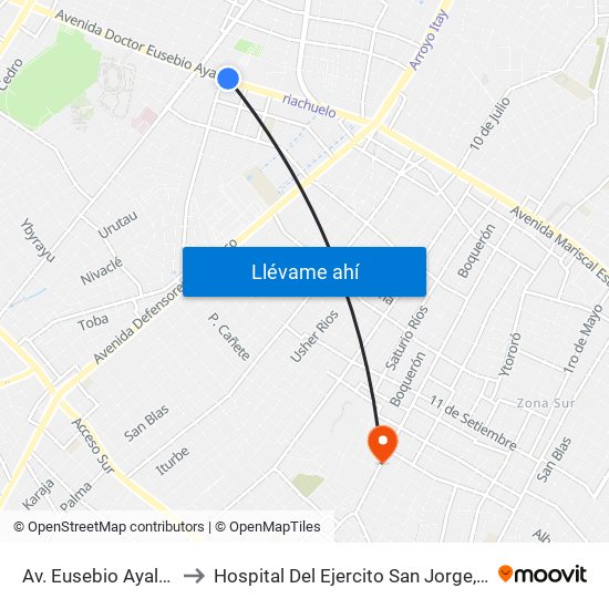 Av. Eusebio Ayala X Félix Lopéz to Hospital Del Ejercito San Jorge, Sector Terapia Intensiva map