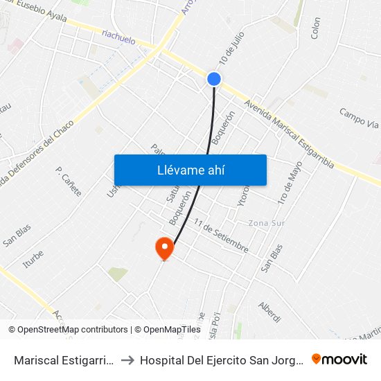 Mariscal Estigarribia X 10 De Julio to Hospital Del Ejercito San Jorge, Sector Terapia Intensiva map