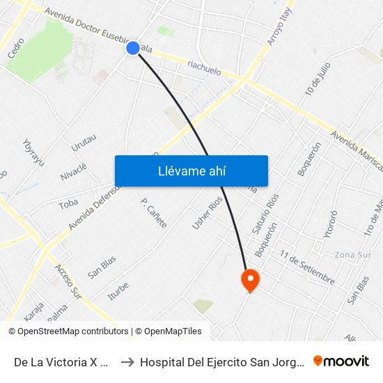 De La Victoria X Av. Eusebio Ayala to Hospital Del Ejercito San Jorge, Sector Terapia Intensiva map