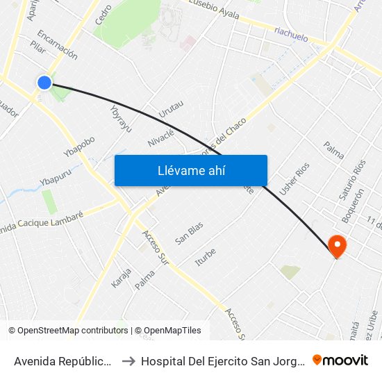 Avenida República Argentina, 3016 to Hospital Del Ejercito San Jorge, Sector Terapia Intensiva map