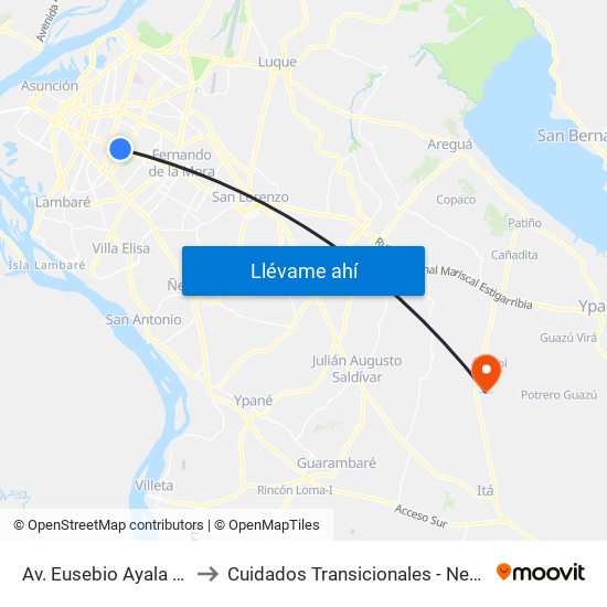 Av. Eusebio Ayala X Nazareth to Cuidados Transicionales - Neonatología - HNI map