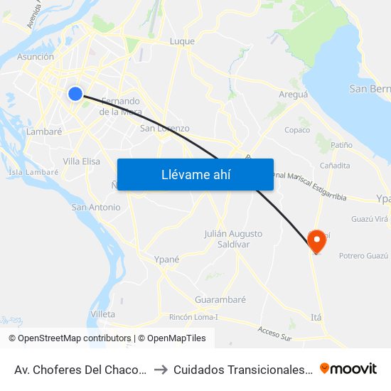Av. Choferes Del Chaco X Av. Eusebio Ayala to Cuidados Transicionales - Neonatología - HNI map