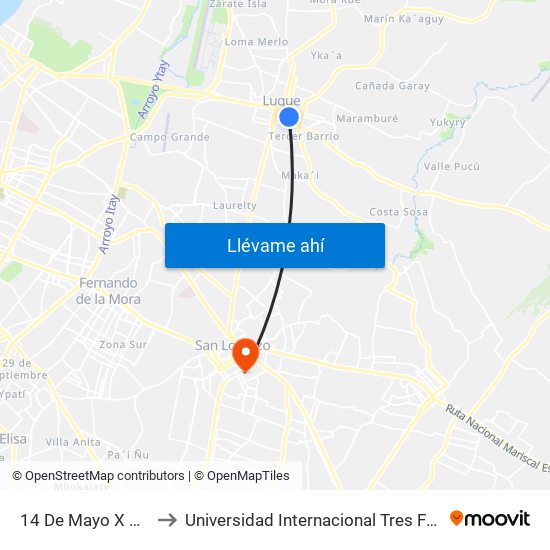 14 De Mayo X Balderrama to Universidad Internacional Tres Fronteras (UNINTER) map