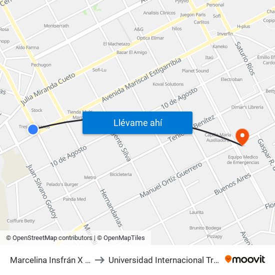 Marcelina Insfrán X Mcal. Estigarribia to Universidad Internacional Tres Fronteras (UNINTER) map