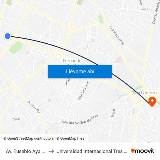 Av. Eusebio Ayala X Nazareth to Universidad Internacional Tres Fronteras (UNINTER) map