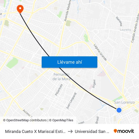 Miranda Cueto X Mariscal Estigarribia to Universidad San Carlos map