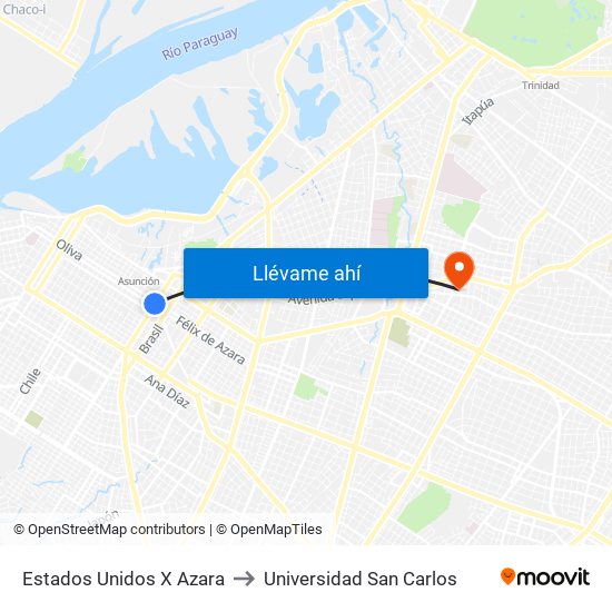 Estados Unidos X Azara to Universidad San Carlos map