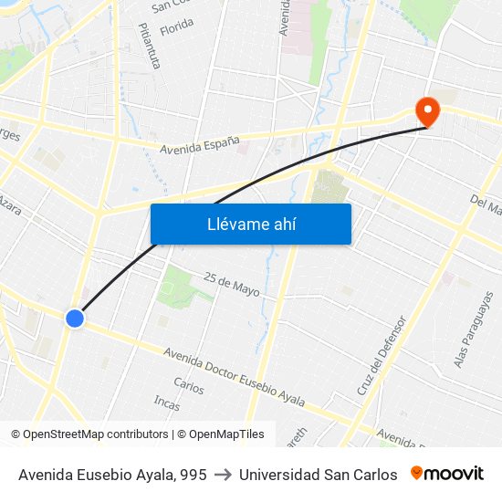Avenida Eusebio Ayala, 995 to Universidad San Carlos map