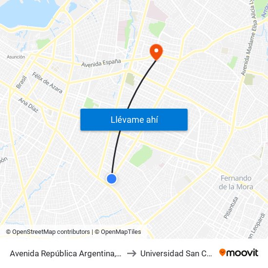 Avenida República Argentina, 3016 to Universidad San Carlos map